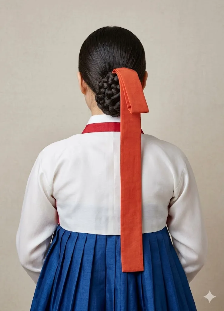 A Joseon court lady wearing the saeang hairstyle
